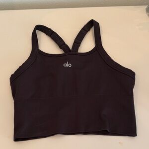 ALO Yoga Black Ribbed Cropped Sports Bra Top